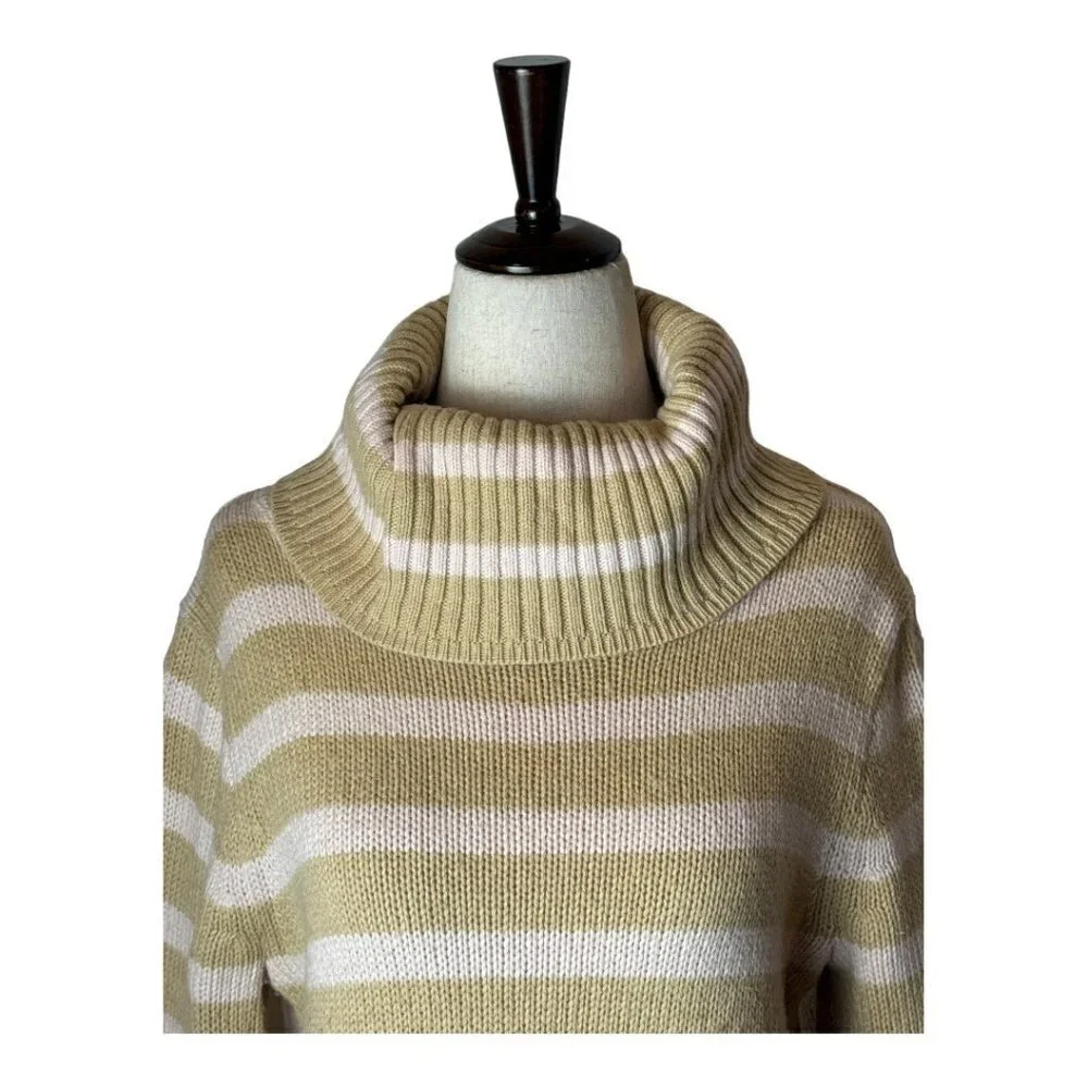 J. Crew Tan And Pink Wool Blend‎ Striped Turtleneck Pullover Sweater Size S